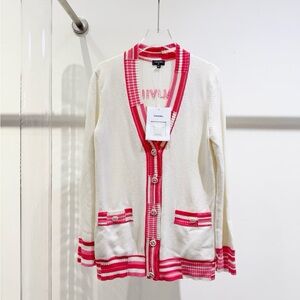 Authentic Chanel Women's Cream and Pink Sweater